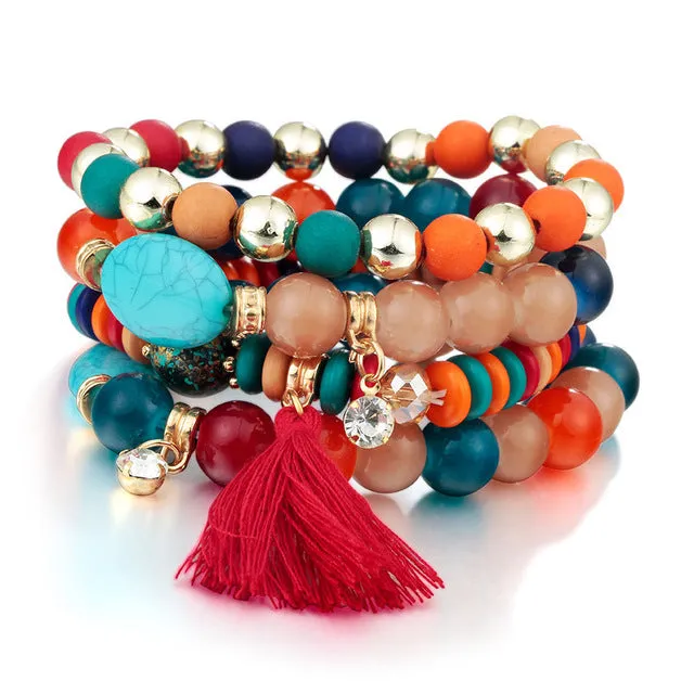 RAVIMOUR Bohemian Women Bracelet Femme Jewelry Tassel Charm Bracelets & Bangles Set Boho Bead Stone Crystal Vintage Pulseiras