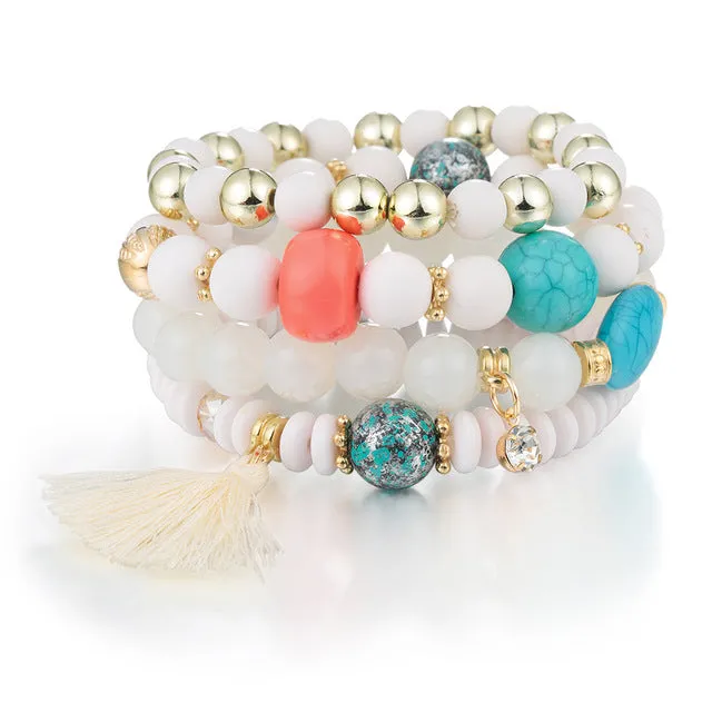 RAVIMOUR Bohemian Women Bracelet Femme Jewelry Tassel Charm Bracelets & Bangles Set Boho Bead Stone Crystal Vintage Pulseiras