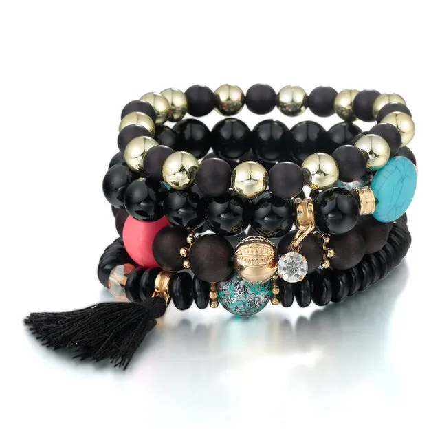 RAVIMOUR Bohemian Women Bracelet Femme Jewelry Tassel Charm Bracelets & Bangles Set Boho Bead Stone Crystal Vintage Pulseiras