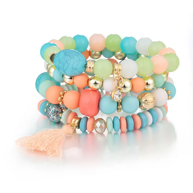RAVIMOUR Bohemian Women Bracelet Femme Jewelry Tassel Charm Bracelets & Bangles Set Boho Bead Stone Crystal Vintage Pulseiras