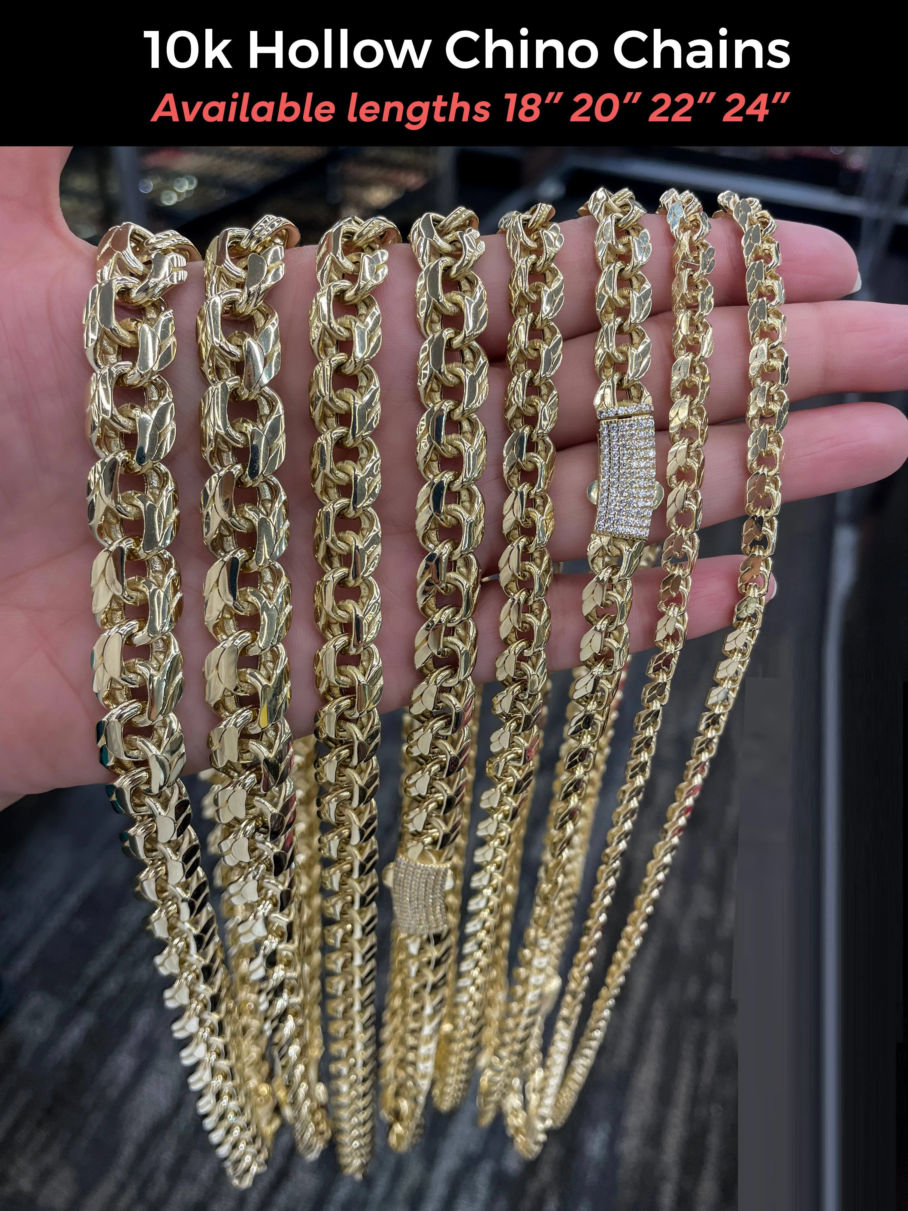 Real 10K Hollow Chino Necklace Chain & Bracelets