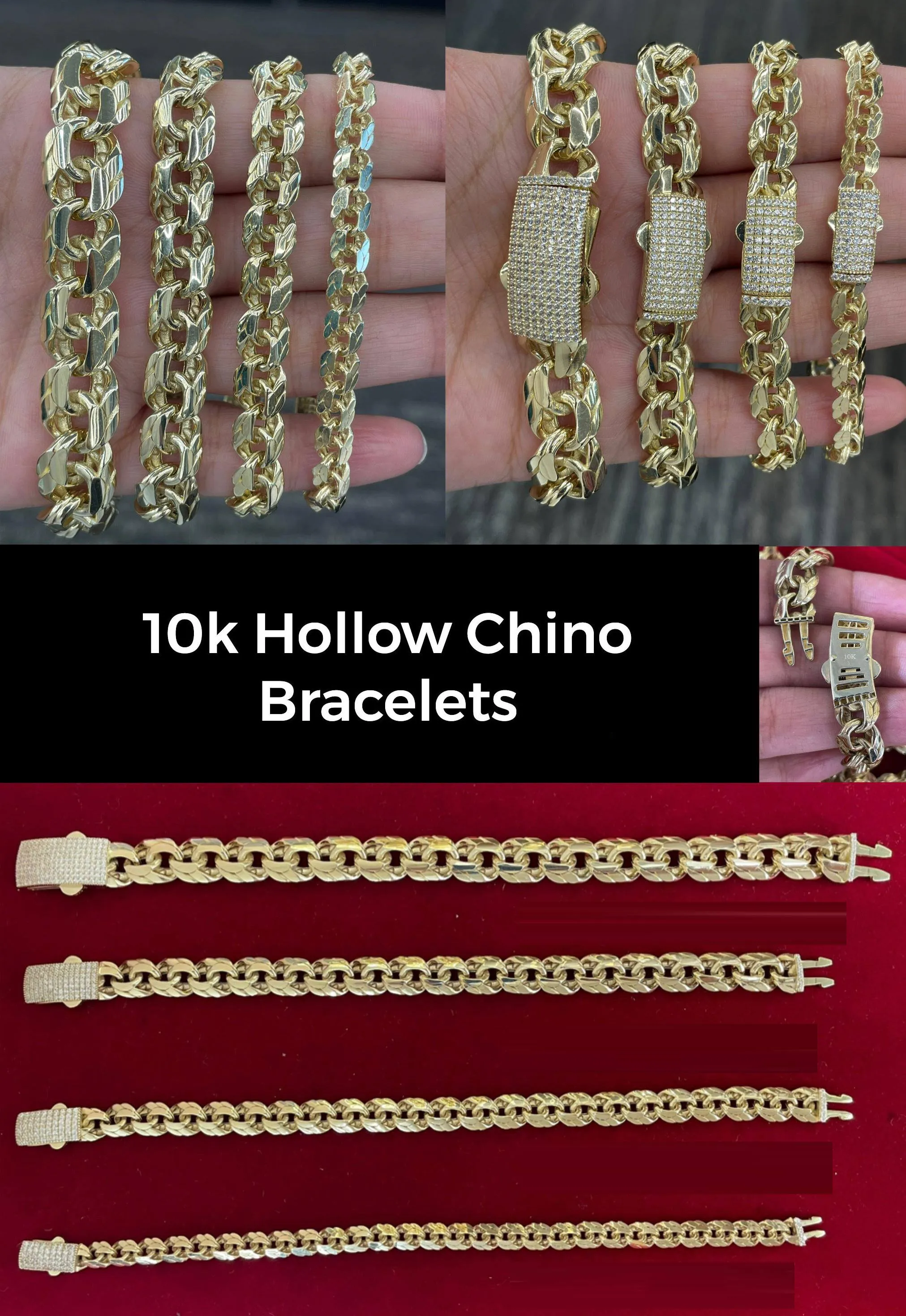 Real 10K Hollow Chino Necklace Chain & Bracelets