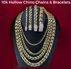 Real 10K Hollow Chino Necklace Chain & Bracelets