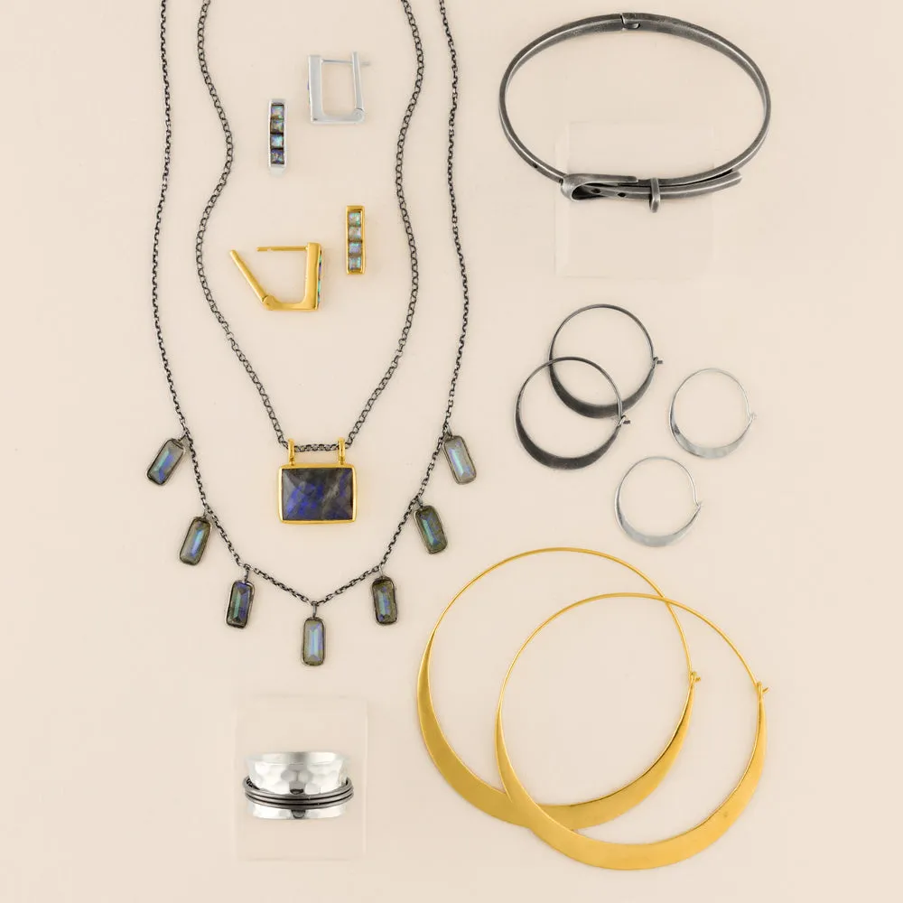 Rectangle Stone Clicker Hoops in Labradorite & Gold