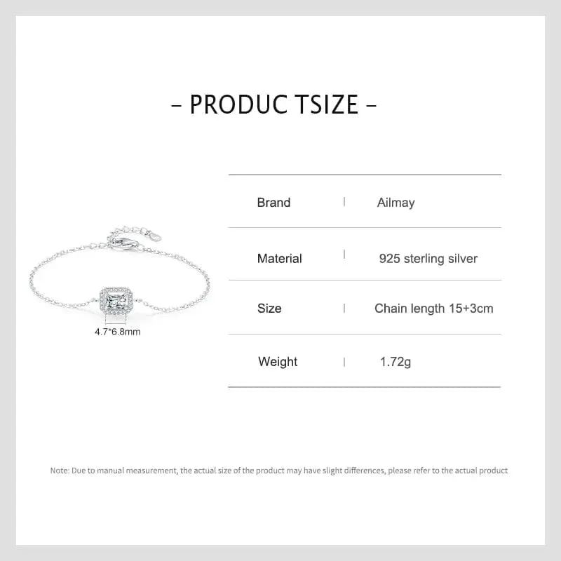 Rectangle Zirconia Bracelet in Sterling Silver Chain