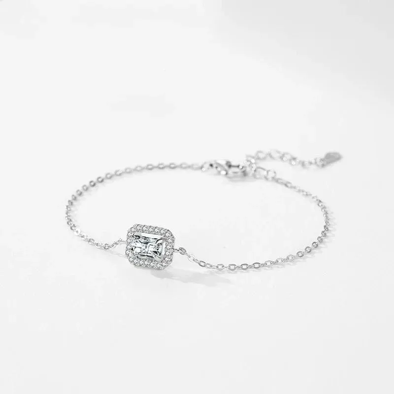 Rectangle Zirconia Bracelet in Sterling Silver Chain