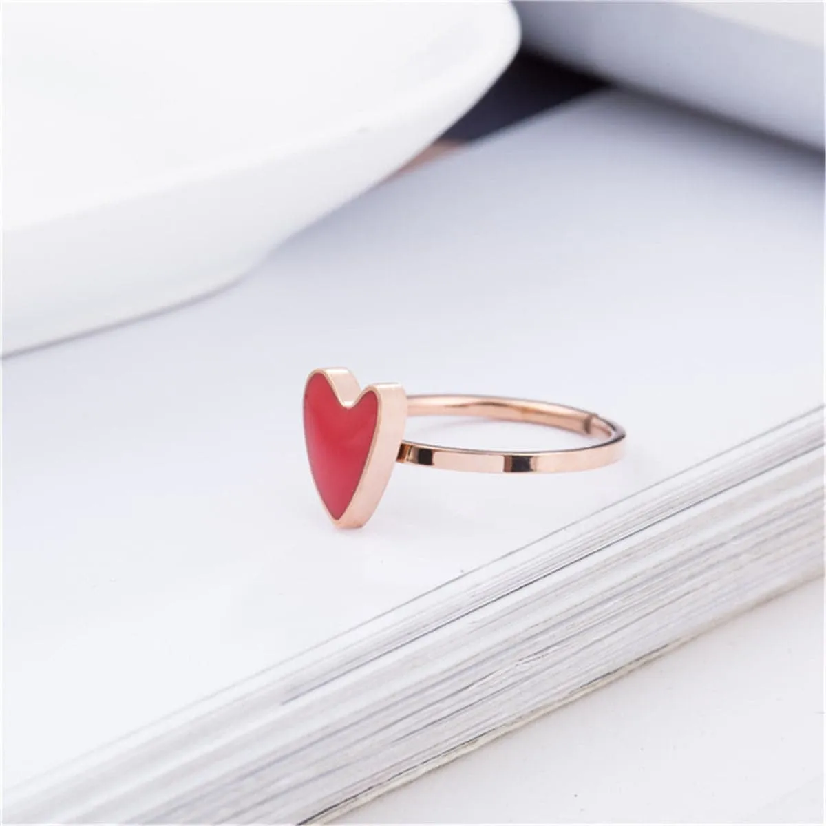 Red & 18K Gold-Plated Heart Ring