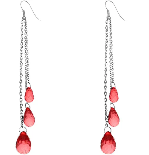 Red Faceted Long Drop Chain Earrings