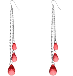 Red Faceted Long Drop Chain Earrings