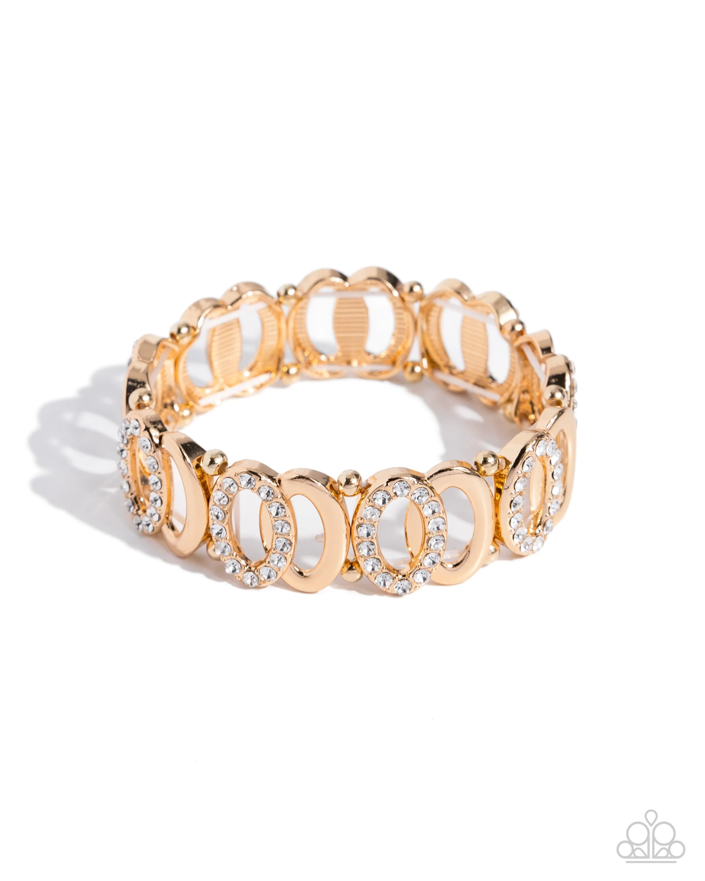 Refined Rarity - Gold - White Rhinestone Interlocking Oval Paparazzi Stretchy Bracelet