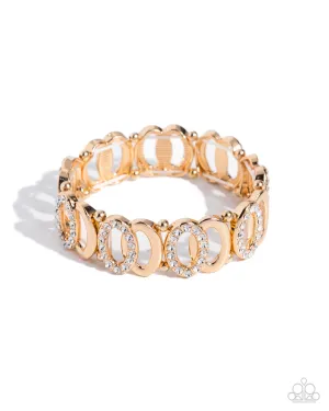 Refined Rarity - Gold - White Rhinestone Interlocking Oval Paparazzi Stretchy Bracelet