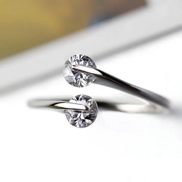 Resizable White Platinum Plated Crystal Ring