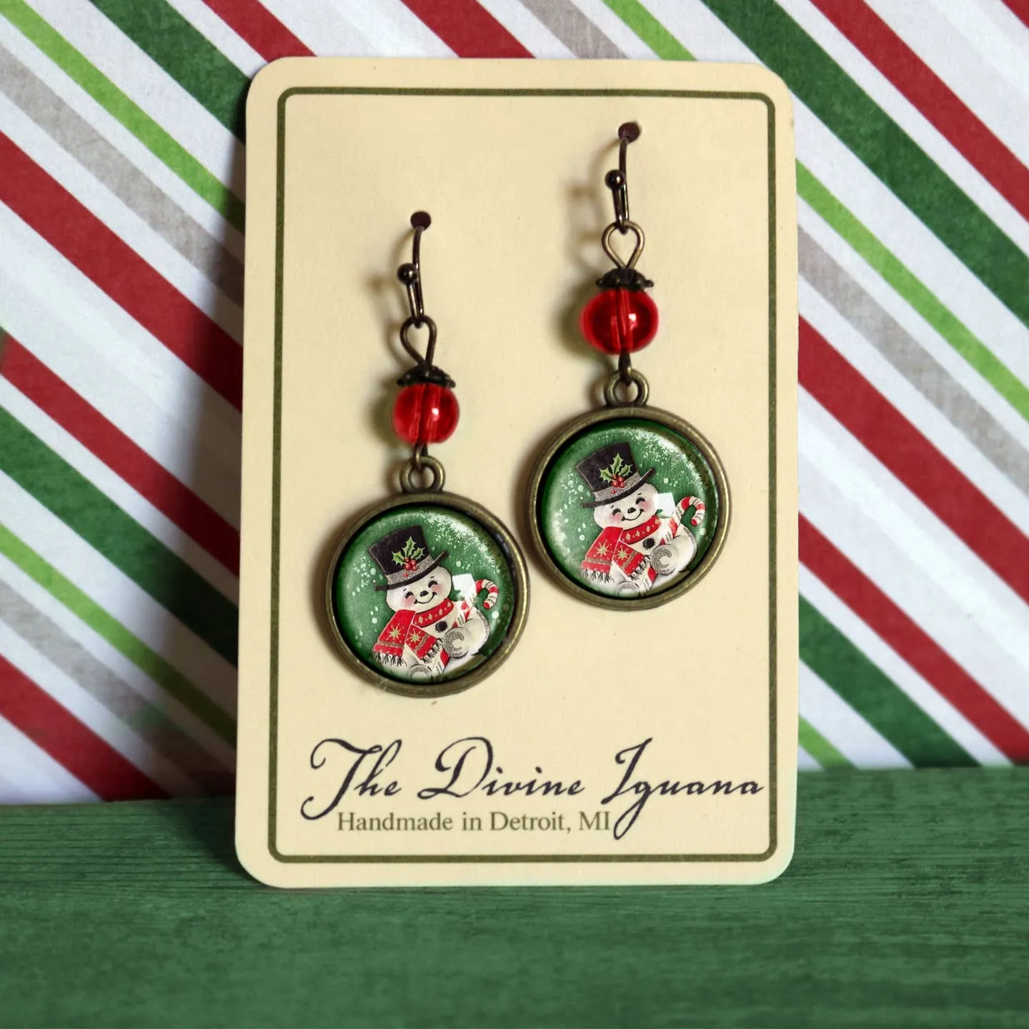 Retro Snowman Earrings, Handmade in Detroit