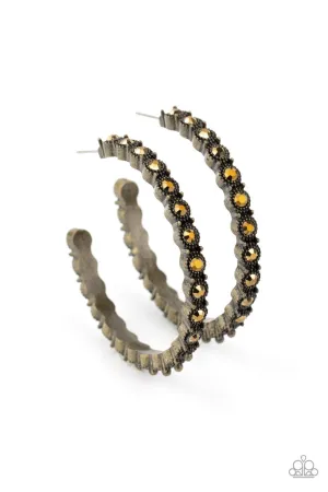 Rhinestone Studded Sass Brass Paparazzi Earrings