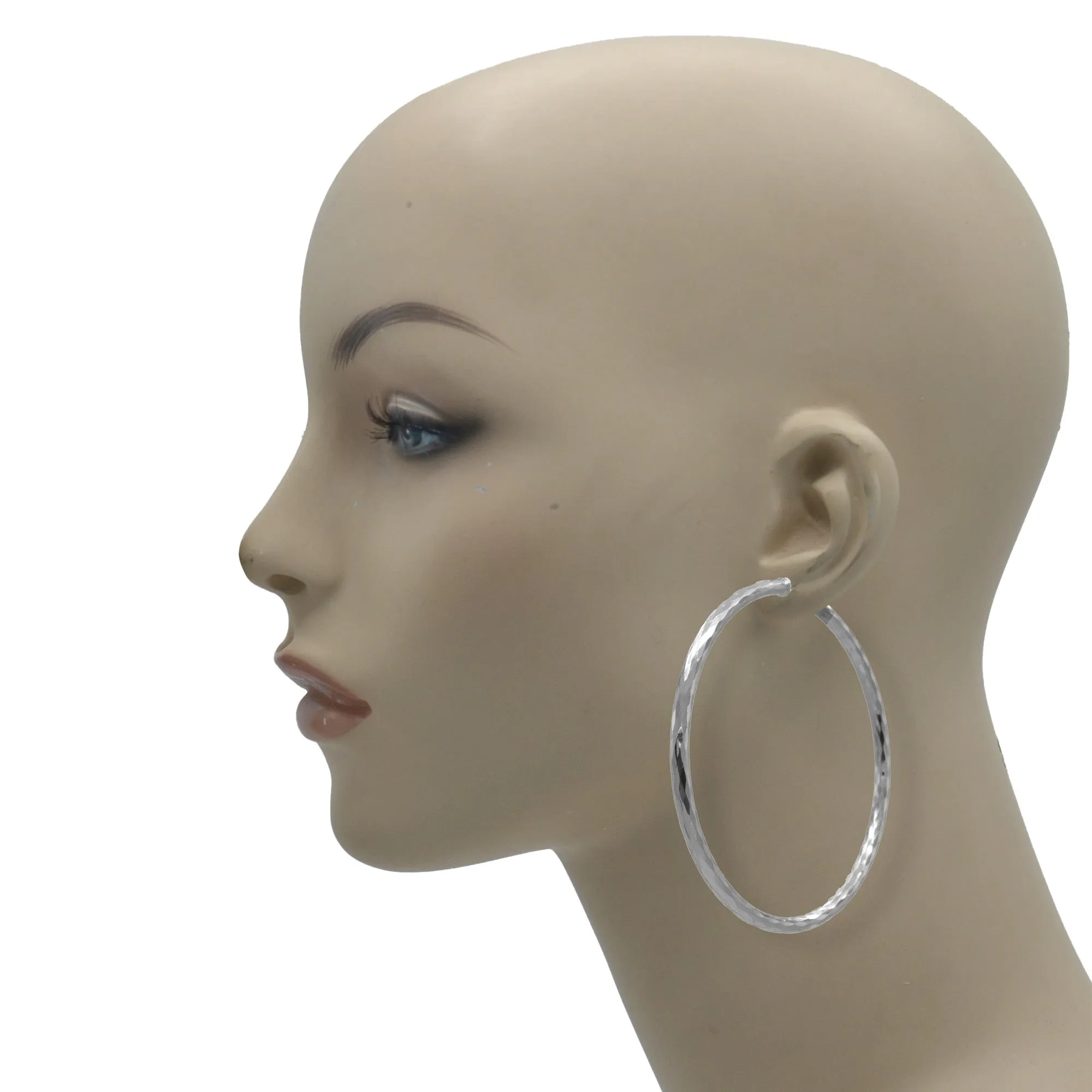 RHODIUM EXTRA LARGE HOOP EARRINGS #HNE90730RD (GA2)