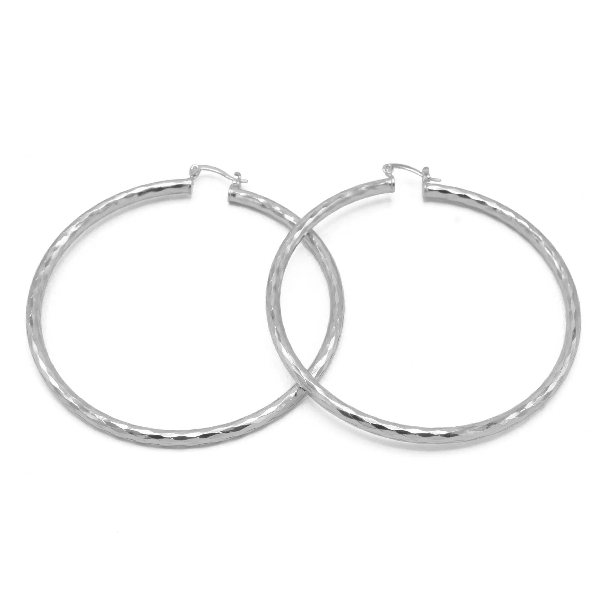 RHODIUM EXTRA LARGE HOOP EARRINGS #HNE90730RD (GA2)