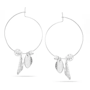 RHODIUM LEAVES HOOP  EARRINGS #HNE88287YRD (TG17)