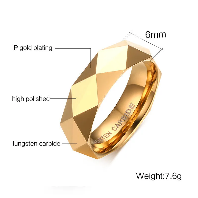 Rhombic Cut Tungsten Carbide Promise Wedding Bands Ring  Gold Plated