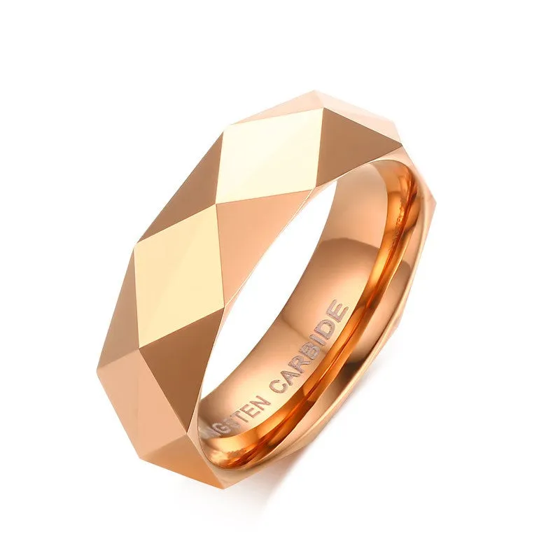 Rhombic Cut Tungsten Carbide Promise Wedding Bands Ring  Gold Plated