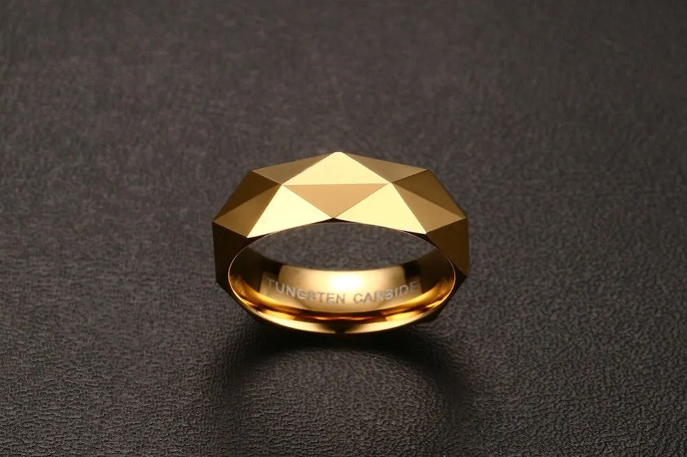 Rhombic Cut Tungsten Carbide Promise Wedding Bands Ring  Gold Plated
