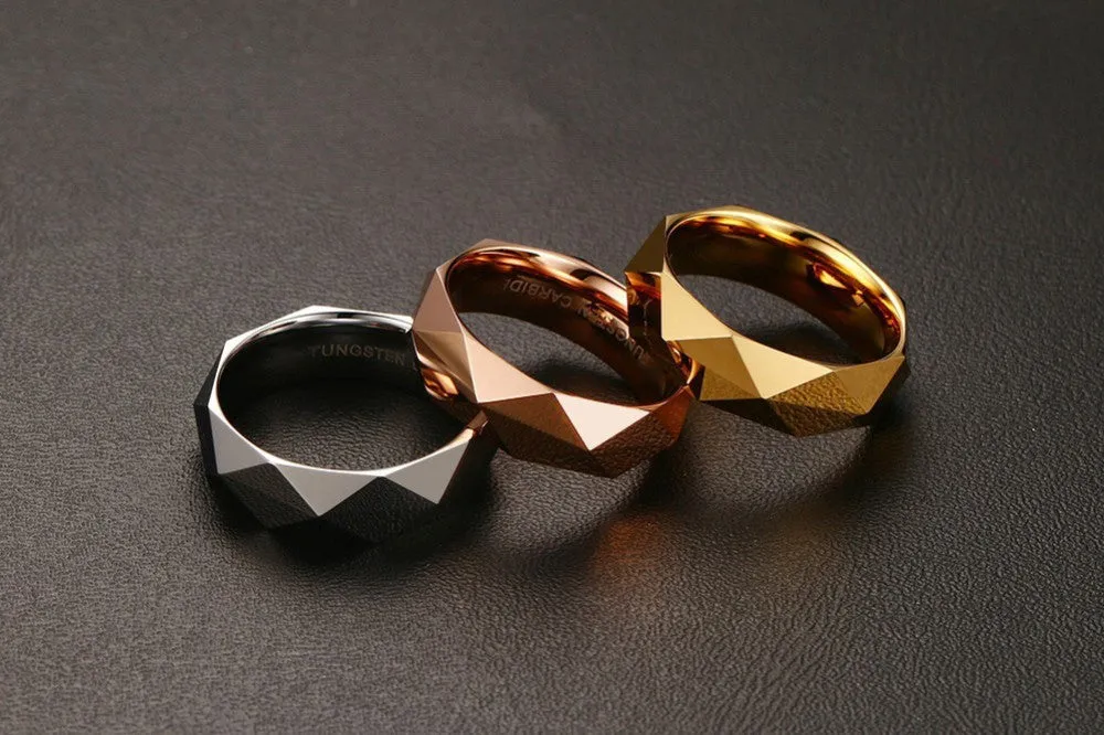 Rhombic Cut Tungsten Carbide Promise Wedding Bands Ring  Gold Plated