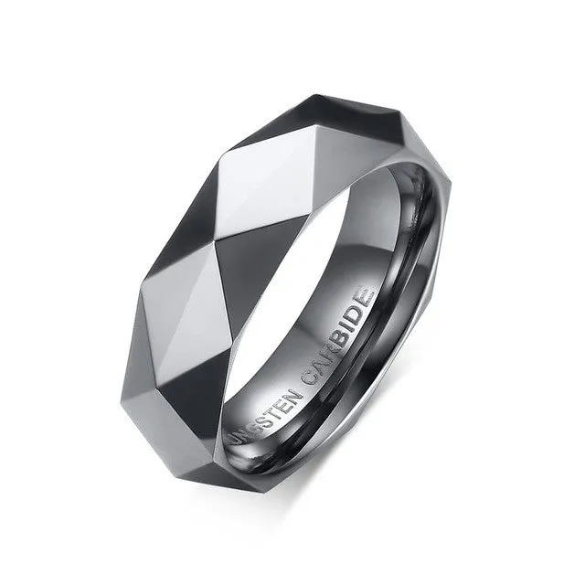 Rhombic Cut Tungsten Carbide Promise Wedding Bands Ring  Gold Plated