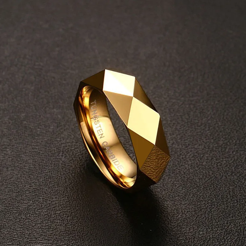 Rhombic Cut Tungsten Carbide Promise Wedding Bands Ring  Gold Plated