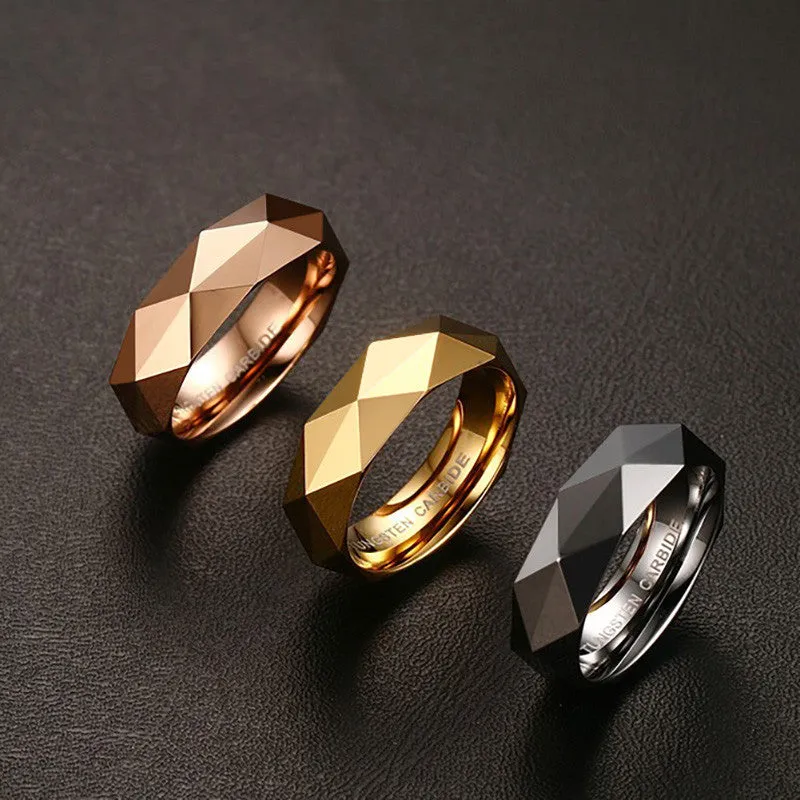 Rhombic Cut Tungsten Carbide Promise Wedding Bands Ring  Gold Plated