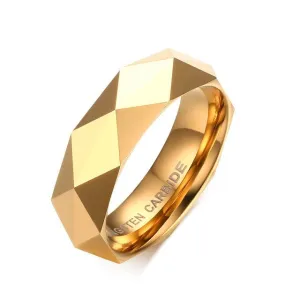 Rhombic Cut Tungsten Carbide Promise Wedding Bands Ring  Gold Plated