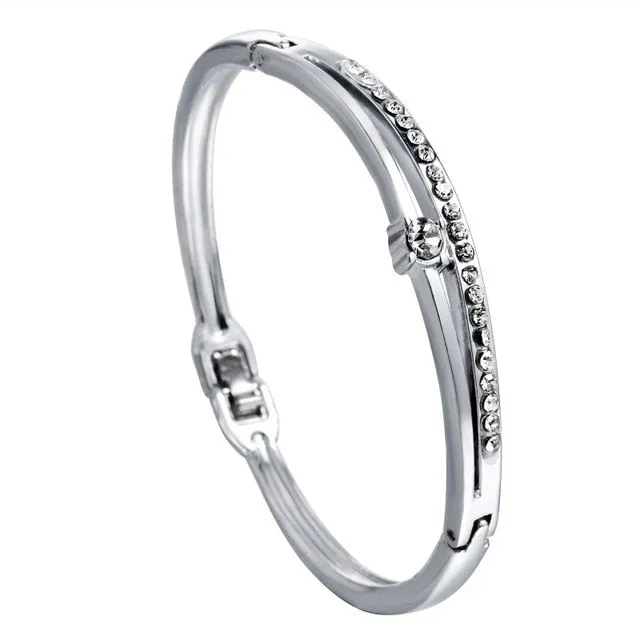 RINHOO Love Heart Stainless Steel Bracelets For Women Bangle Crystal Rhinestone Infinity Jewelry Wedding Bride Mother Bracelet