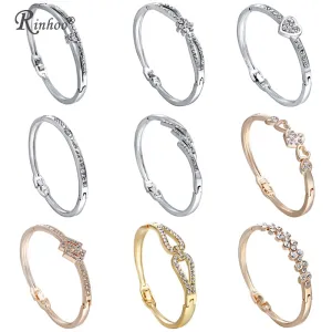RINHOO Love Heart Stainless Steel Bracelets For Women Bangle Crystal Rhinestone Infinity Jewelry Wedding Bride Mother Bracelet