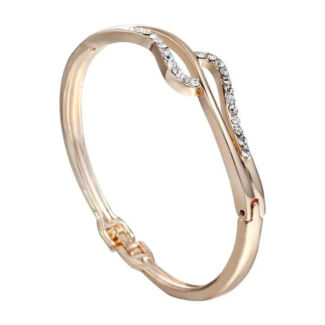 RINHOO Love Heart Stainless Steel Bracelets For Women Bangle Crystal Rhinestone Infinity Jewelry Wedding Bride Mother Bracelet