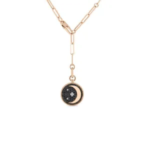 Roberto Coin 18k Rose Gold Venetian Princess Black & White Diamond Half Moon Medallion 19" Necklace, D=1.15tw