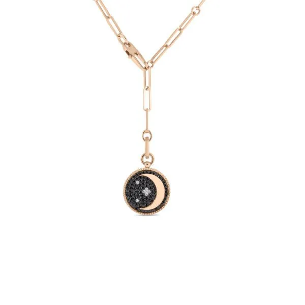 Roberto Coin 18k Rose Gold Venetian Princess Black & White Diamond Half Moon Medallion 19" Necklace, D=1.15tw