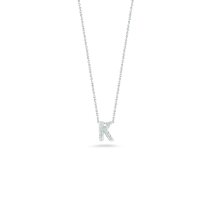 Roberto Coin 18k White Gold Tiny Treasures Diamond Block Love Letter "K" Pendant 16-18" Adjustable Chain (D=.05)
