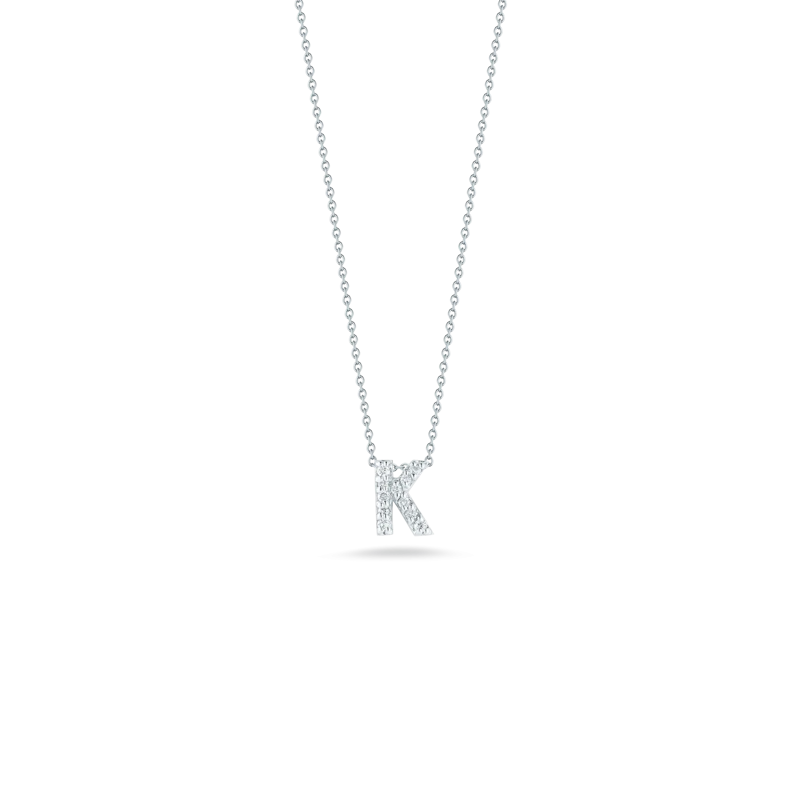 Roberto Coin 18k White Gold Tiny Treasures Diamond Block Love Letter "K" Pendant 16-18" Adjustable Chain (D=.05)