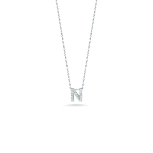 Roberto Coin 18k White Gold Tiny Treasures Diamond Block Love Letter "N" Pendant 16-18" Adjustable Chain (D=.07)