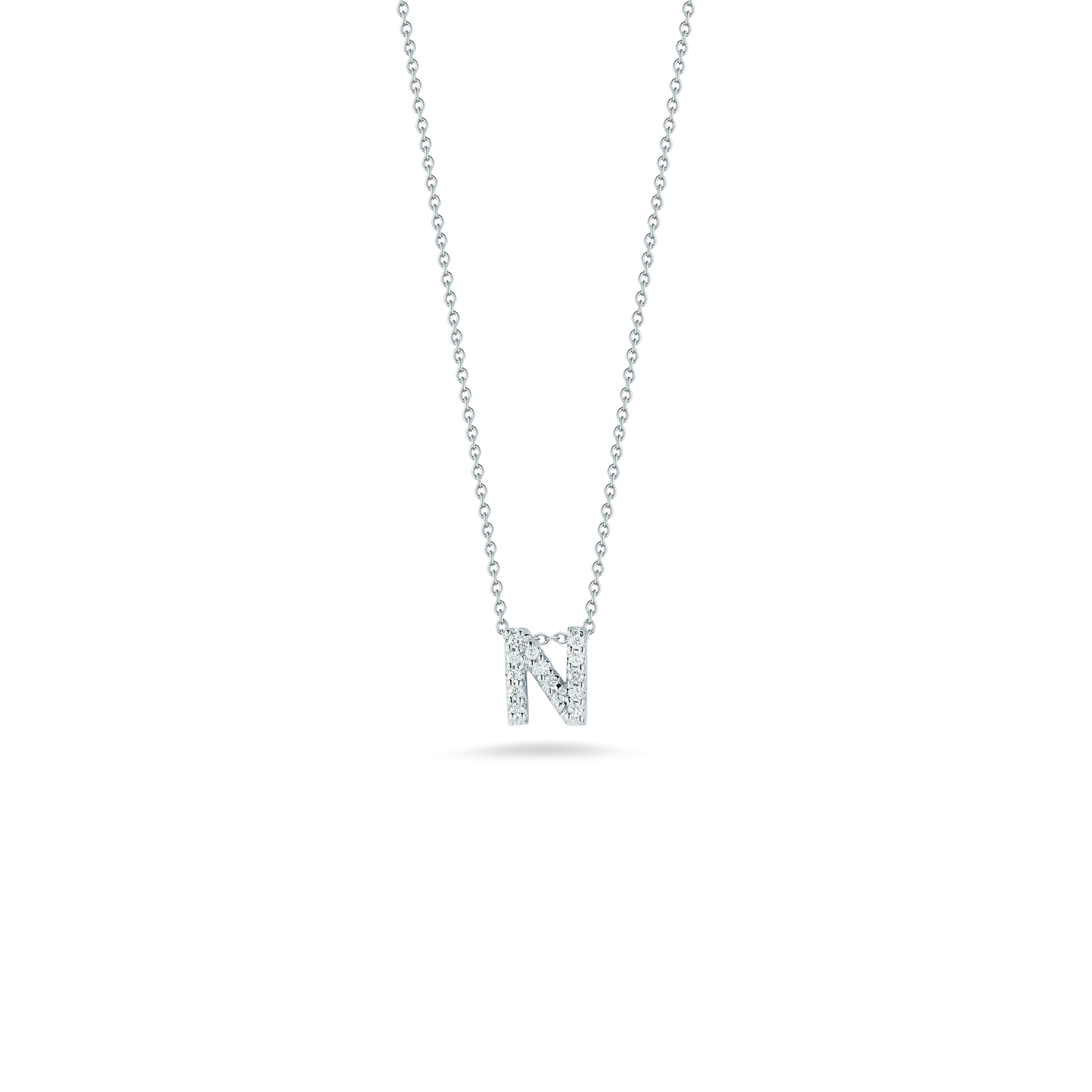 Roberto Coin 18k White Gold Tiny Treasures Diamond Block Love Letter "N" Pendant 16-18" Adjustable Chain (D=.07)