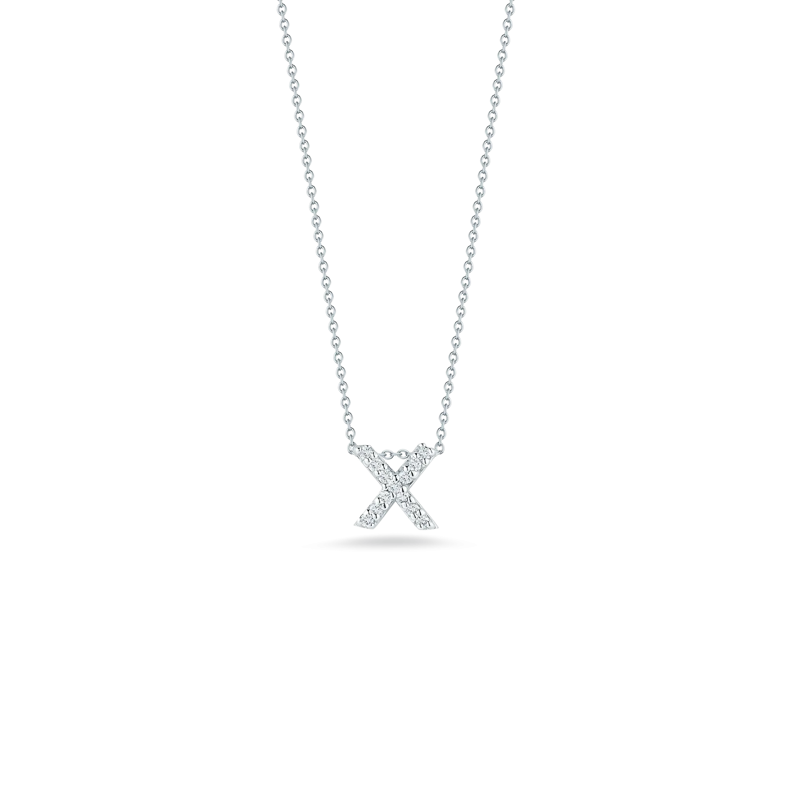 Roberto Coin 18k White Gold Tiny Treasures Diamond Block Love Letter "X" Pendant 16-18" Adjustable Chain (D=.05)