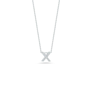 Roberto Coin 18k White Gold Tiny Treasures Diamond Block Love Letter "X" Pendant 16-18" Adjustable Chain (D=.05)