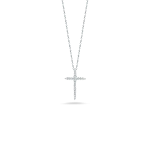 Roberto Coin 18k White Gold Tiny Treasures Diamond Sliver Cross Pendant 16-18" Adjustable Chain (D=.10)
