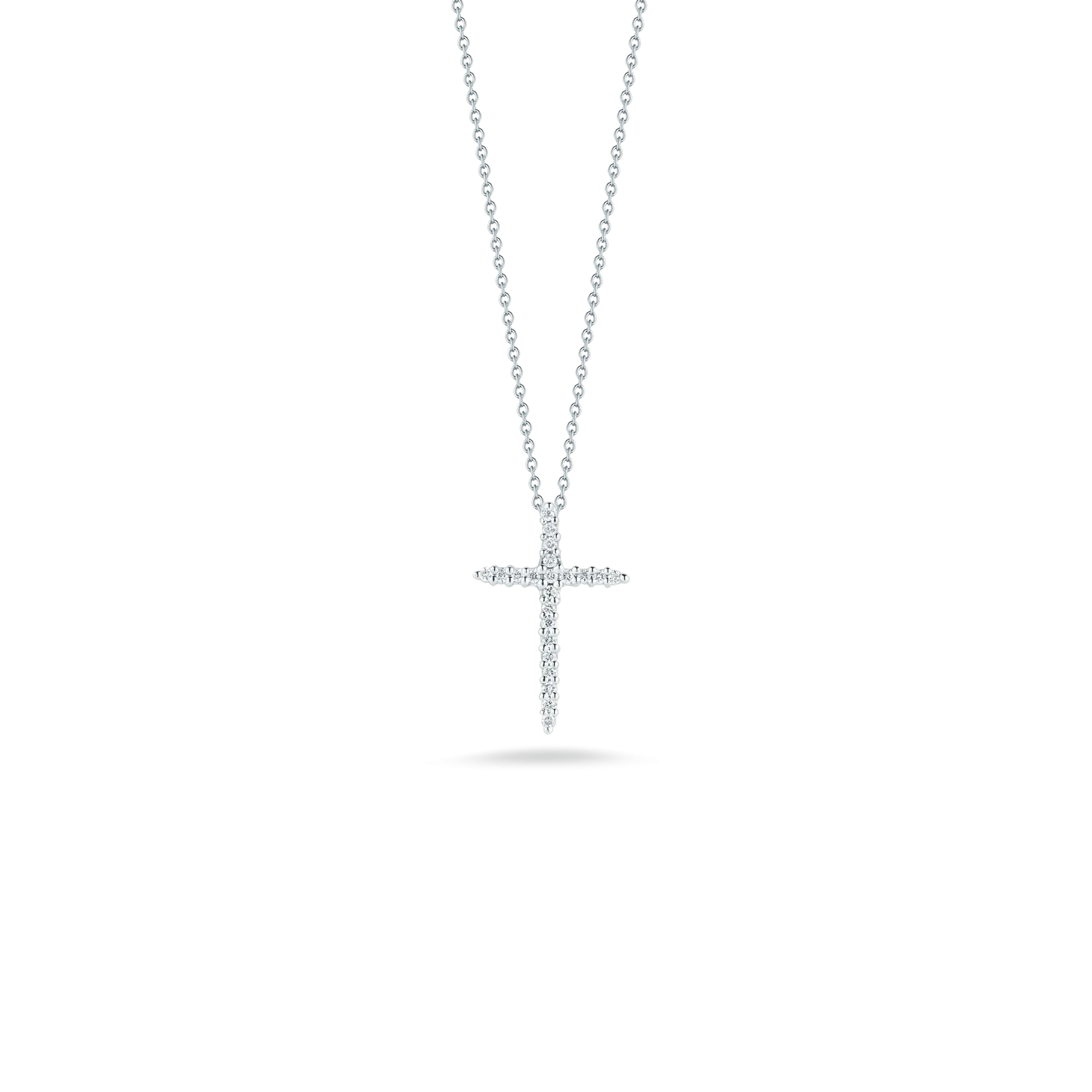 Roberto Coin 18k White Gold Tiny Treasures Diamond Sliver Cross Pendant 16-18" Adjustable Chain (D=.10)