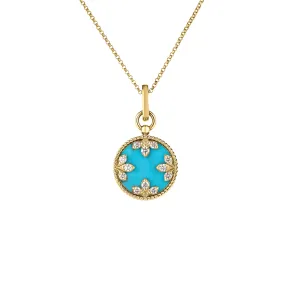 Roberto Coin 18k Yellow Gold Diamond & Turquoise Venetian Princess Necklace 16-18" Adjustable Chain (D=.30) (Turq=4.80ct)