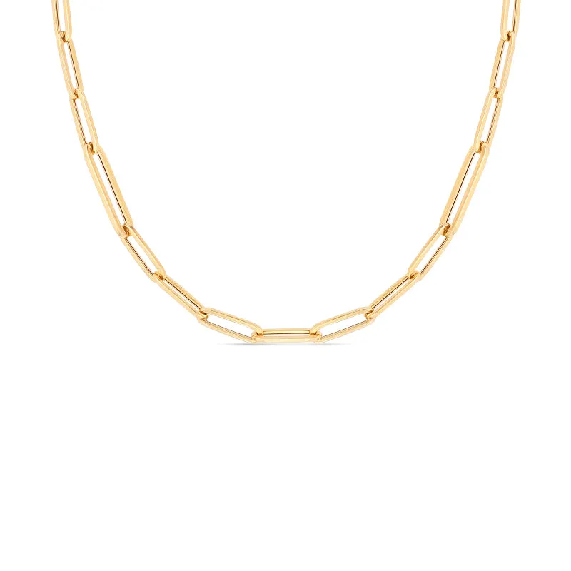 Roberto Coin Designer Gold 18K Yellow Gold Alternating Size Paperclip Link Chain, 17"