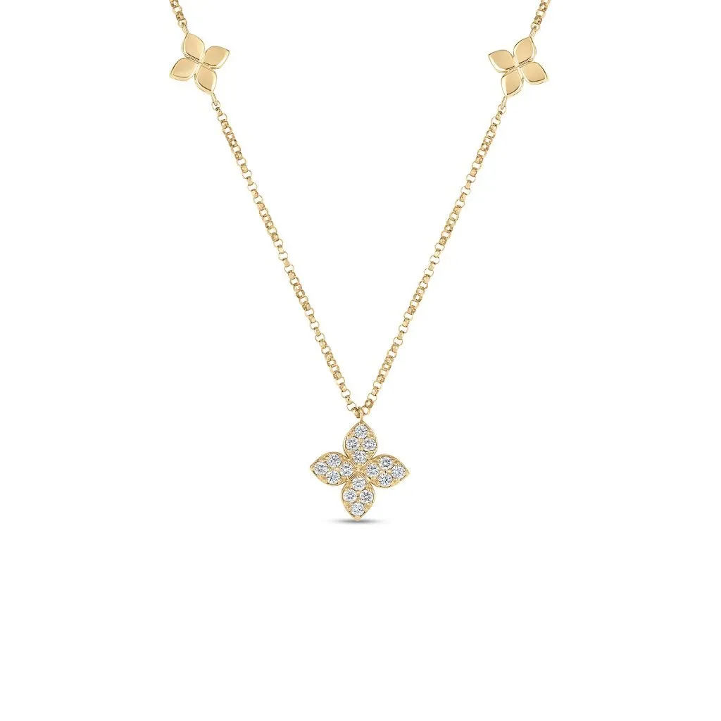 Roberto Coin Diamond & Polished Flower Station Necklace