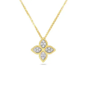 Roberto Coin Princess Flower 18K Yellow Gold and Diamond Medium Pendant Necklace