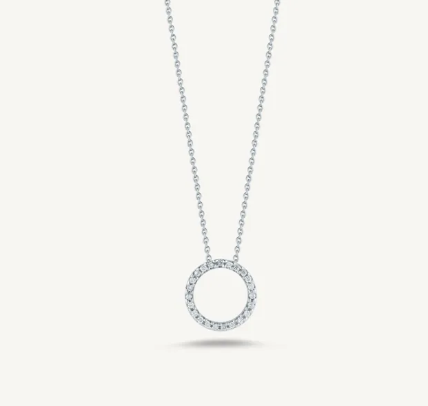 Roberto Coin Tiny Treasures 18k White Gold Diamond Circle Necklace
