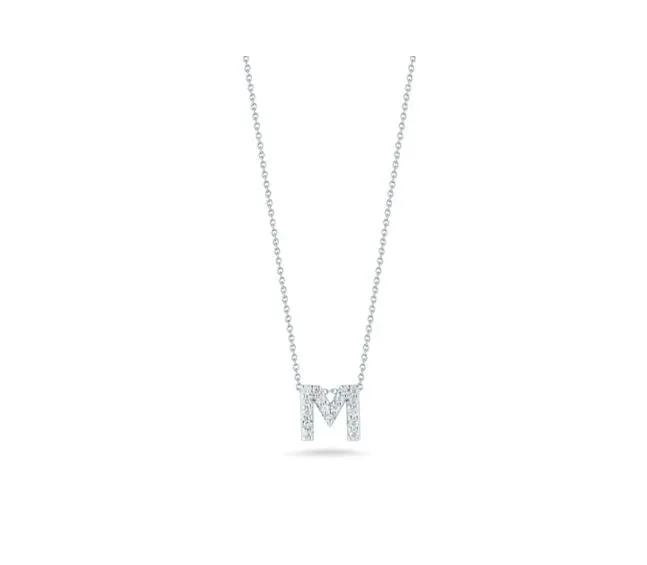 Roberto Coin Tiny Treasures 18K White Gold Diamond Love Letter 'M' Necklace