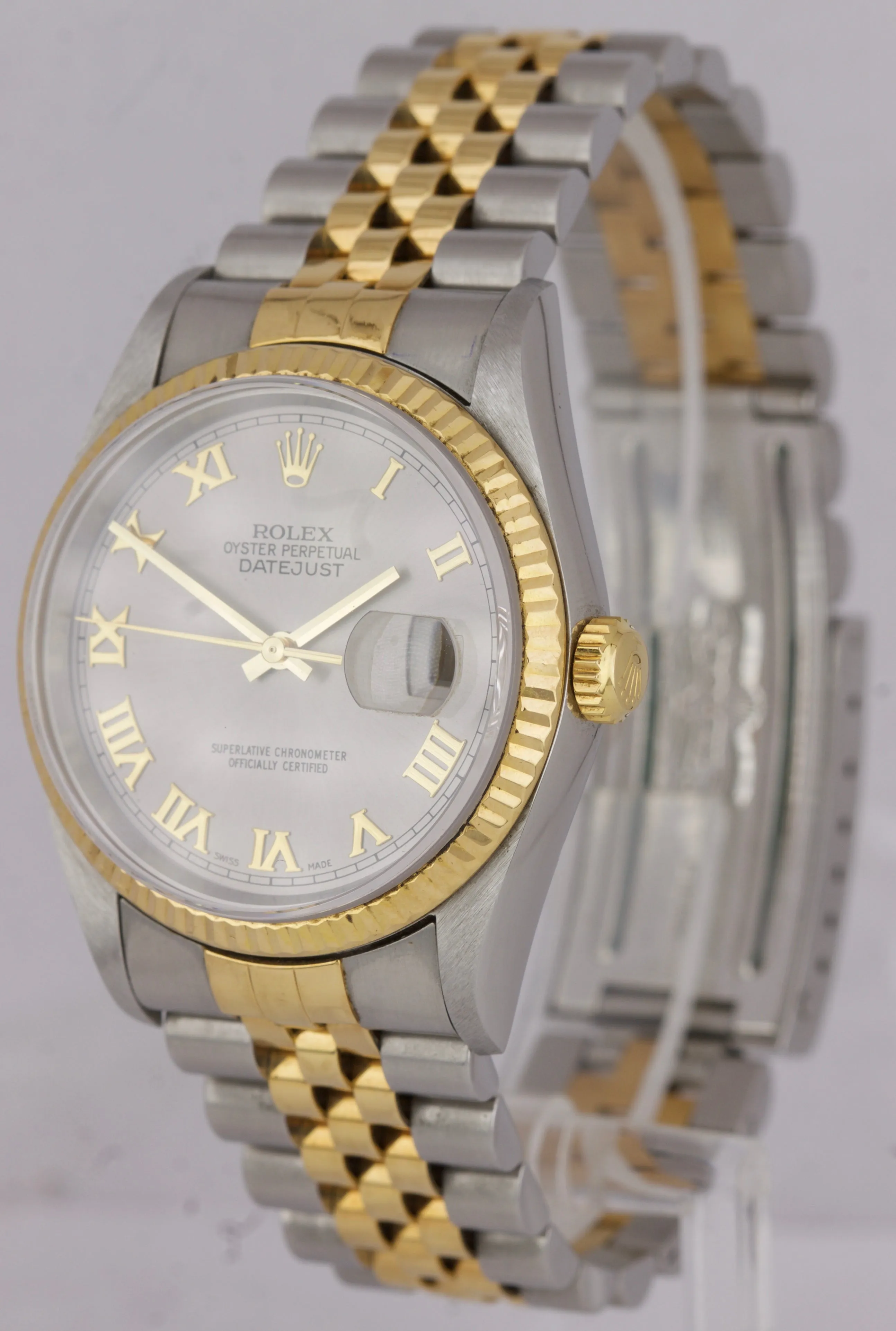 Rolex DateJust 36mm 16203 STEEL ROMAN Two-Tone NO-HOLES 18K Gold Watch 16233