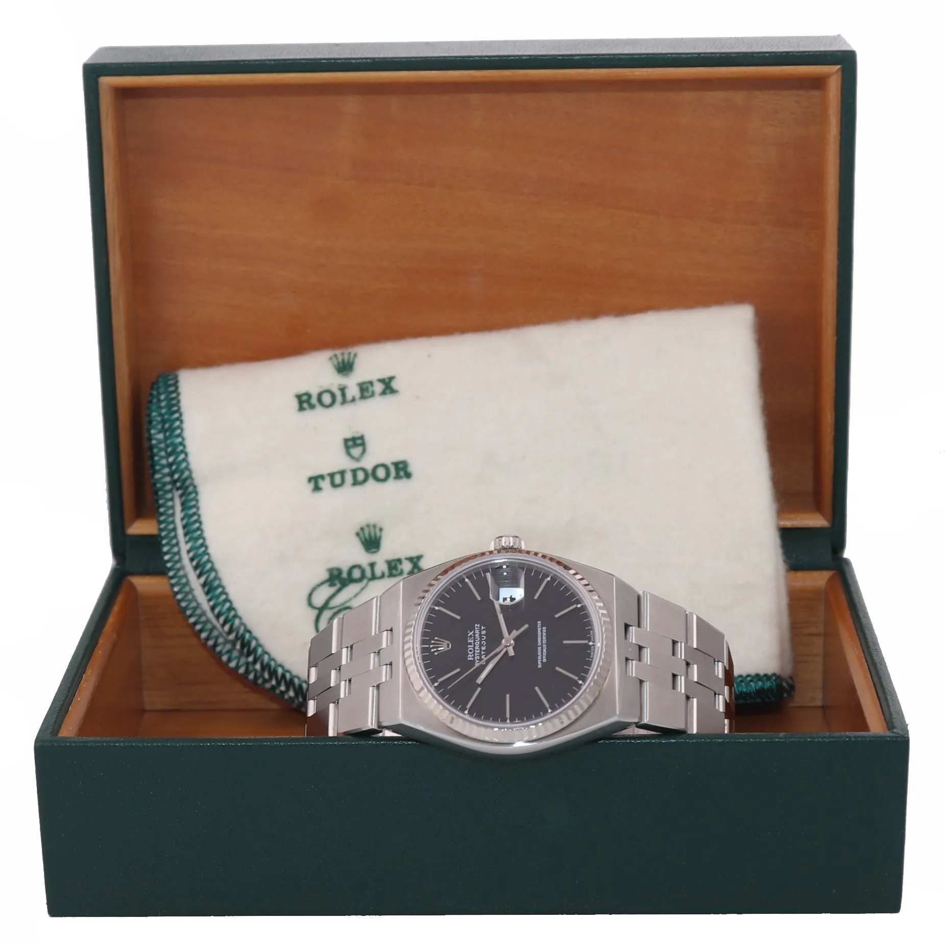 Rolex DateJust OysterQuartz 17014 Stainless Steel 36mm Black Watch Green Sticker